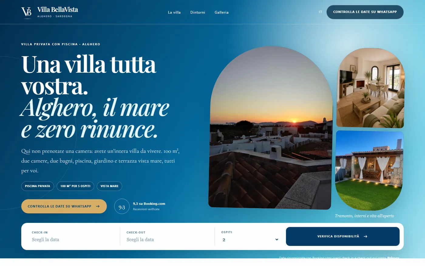 La presentazione del sito di Villa BellaVista su telefono